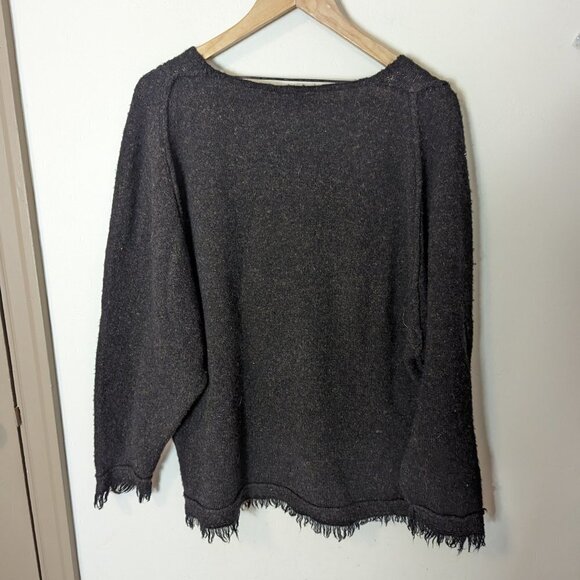 Free People Sweater Irresistible Fringe Wool-Linen V-Neck Marled Dark Brown - Picture 5 of 8